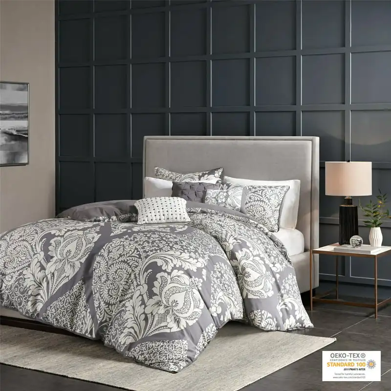 

Adela 6PC Cotton Sateen Printed Duvet Cover Bedding Set For Adults