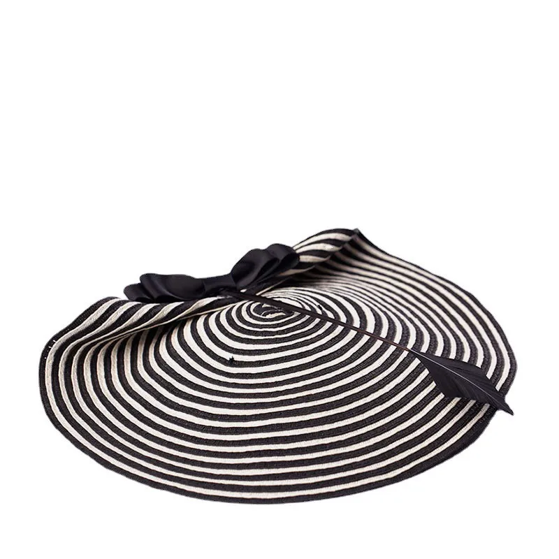 

202208-RONMEI-TS028021 dropshipping STRIPED Feather Bow Dinner Elegant Tiara paper lady beret hat women Leisure painter hat
