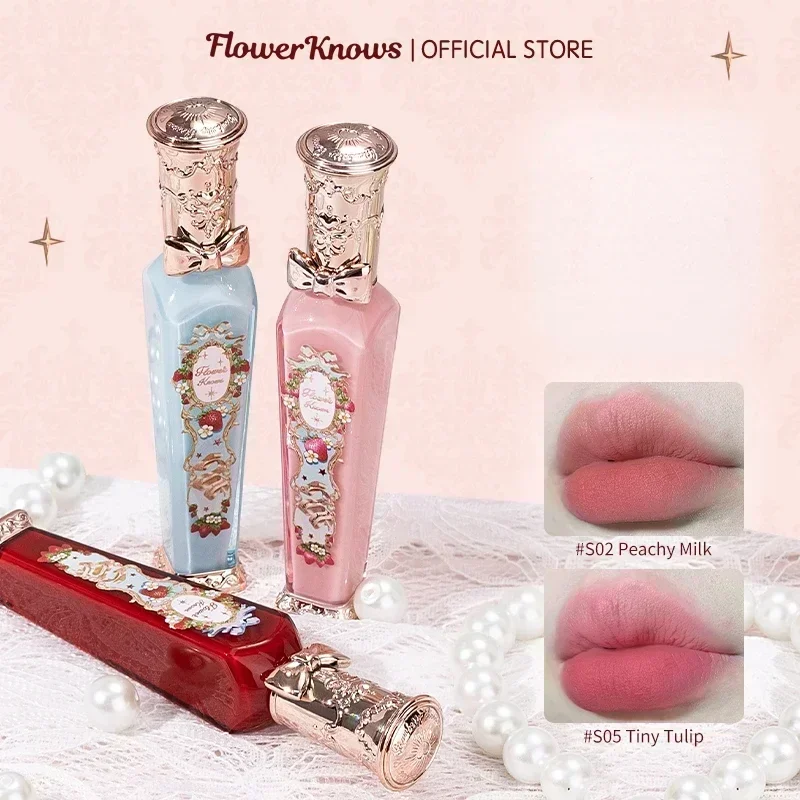 Фото Flower Knows Strawberry Rococo Series Cloud Lip Cream Блеск для губ Длительный бархатный оттенок для губ Губная помада для женщин Косметика №1