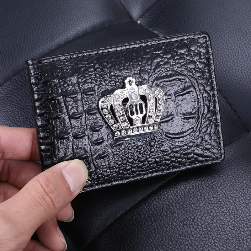 

Bling Bling Crystal Crown Genuine Leather Driver's License Bag Credit Card ID Mini Wallet Holder Key Case