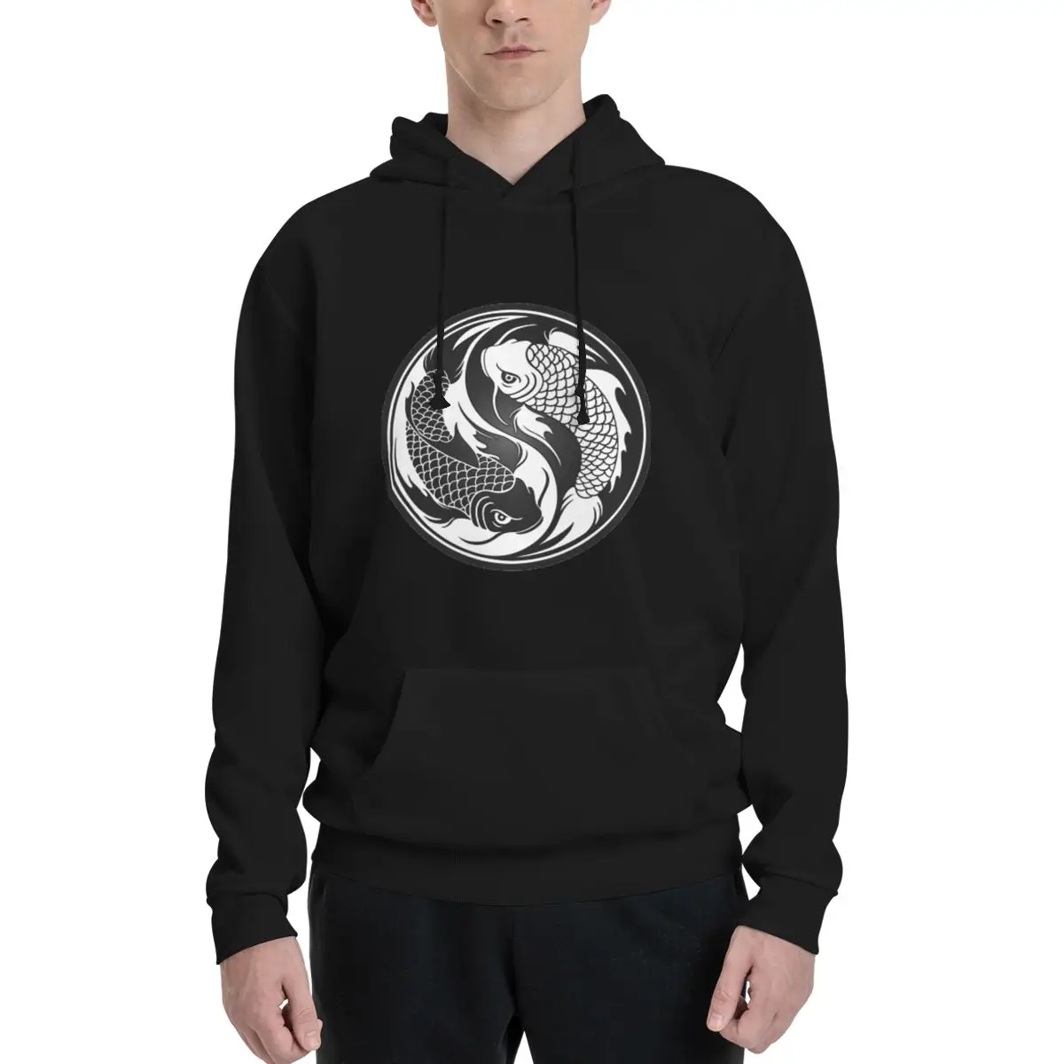 

Black And White Yin Yang Koi Fish Polyester Hoodie Men's Women's Sweater Size XXS-3XL