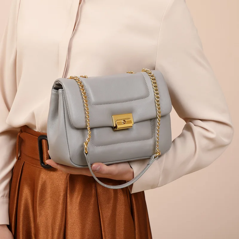 

Motingsome Fashion Women Square Bag Real Cowhide Genuine Leather Handbag and Purses Chains Shoulder Pouch Sac A Main 2022 New