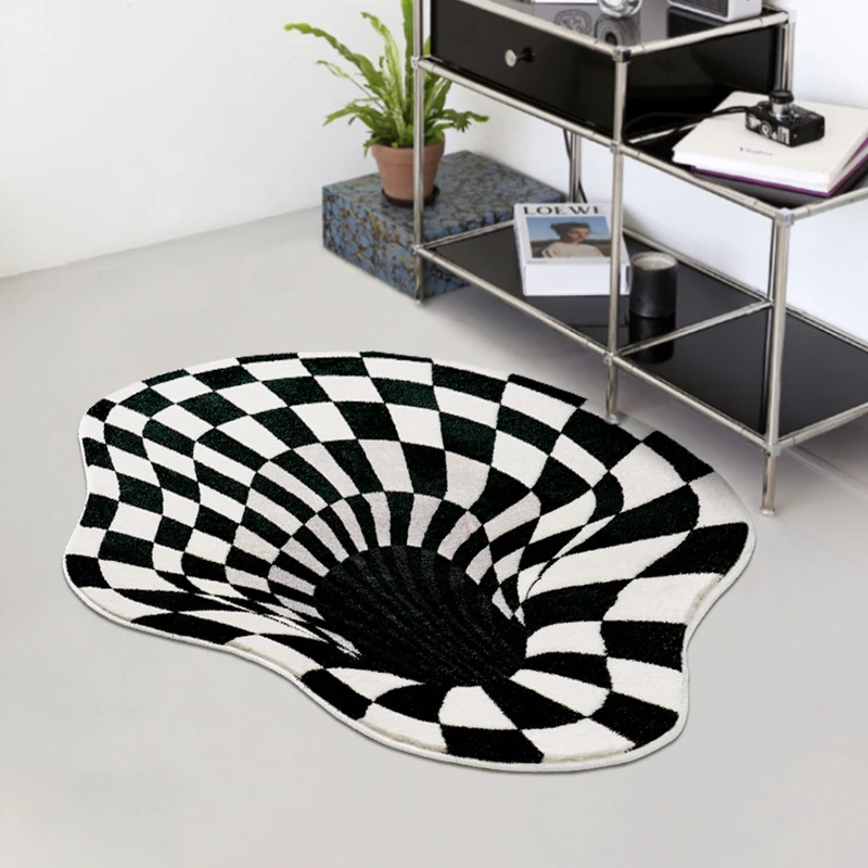 

3D Vortex Illusion Rug Irregular Shape Living Room Carpet Plush Sofa Floor Mat Checkerboard Rugs for Bedroom Decoration Carpets