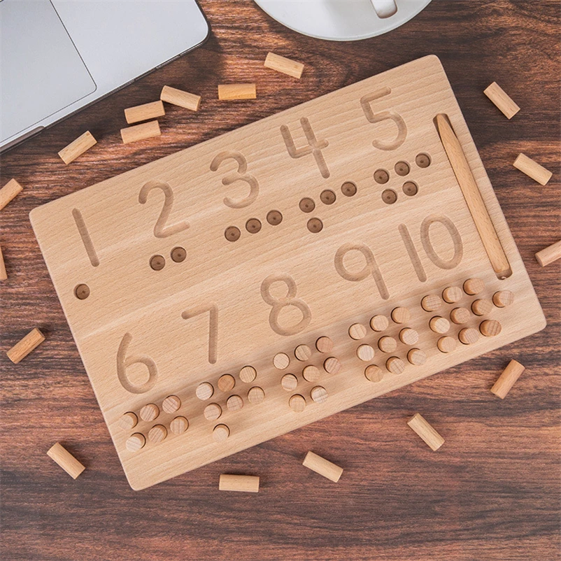 

Обучающая математическая доска Монтессори, доска для раннего обучения, деревянная настольная доска с цифрами для письма с ручкой, игры-пазл...