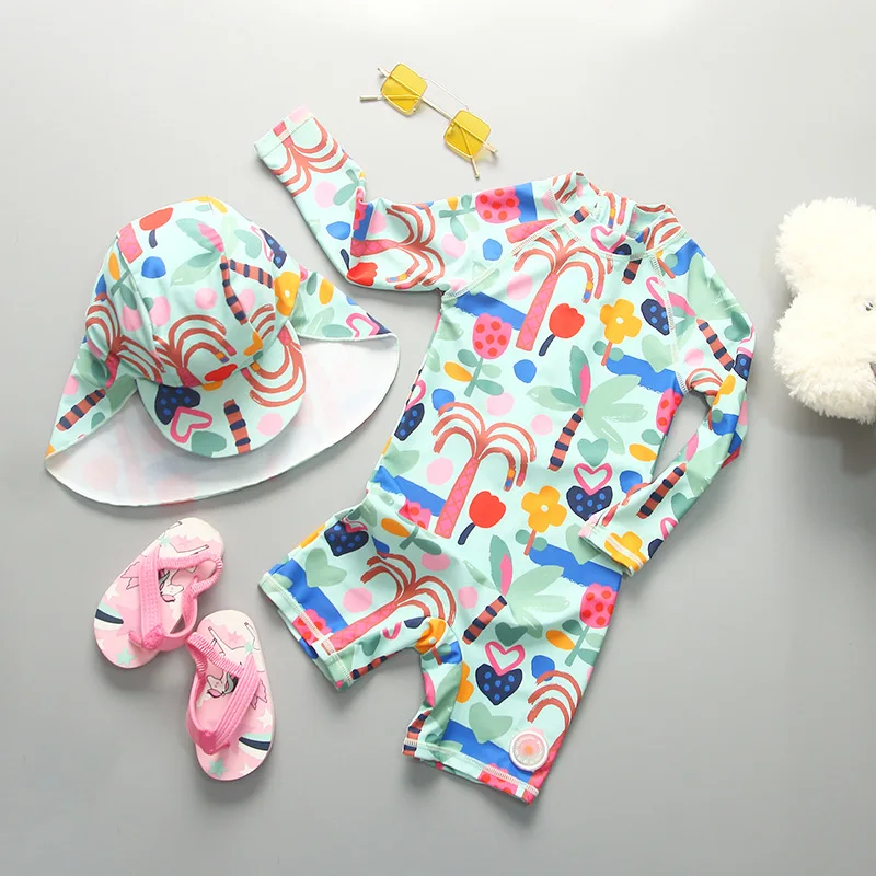 Купальник с длинным рукавом для девочек слитный купальник UPF50 + спортивная одежда