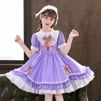 japanese short sleeves sweet lolita maid dress blue soft girl women uniform blue lace princess dresses kawaii cosplay costume