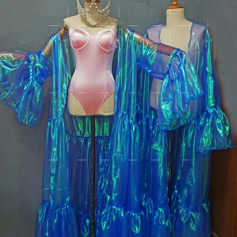 

Blue Coat Nightclub Bar Dancer Performance Wear Gogo Dance Clothing Singer Stage Costume Party Festival Rave Clothing VDB7417