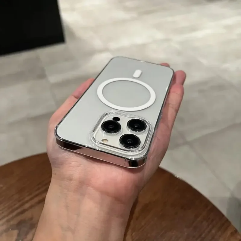 Фото Ультратонкий Прозрачный жесткий пластиковый чехол для iPhone 15, 14 Plus, 13, 12, 11 Pro Max, Magsafe, Беспроводная зарядка, магнитный прозрачный чехол из поликарбоната №5