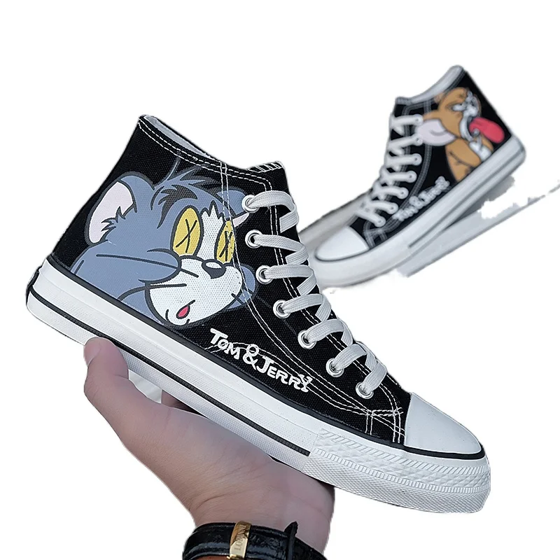 

Кеды женские с мультяшным принтом, холщовые кроссовки на толстой подошве, с высоким берцем, на платформе, в стиле пэчворк, с аниме, для девоче...