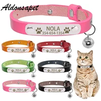 cat collar custom nameplate leather cat collar bell adjustable kitten necklace personalized engraved id name tag cat collar