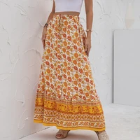 magnolia bohemian red yellow green floral print maxi skirt for women summer wrap dress long beach skirts bulk of female clothing