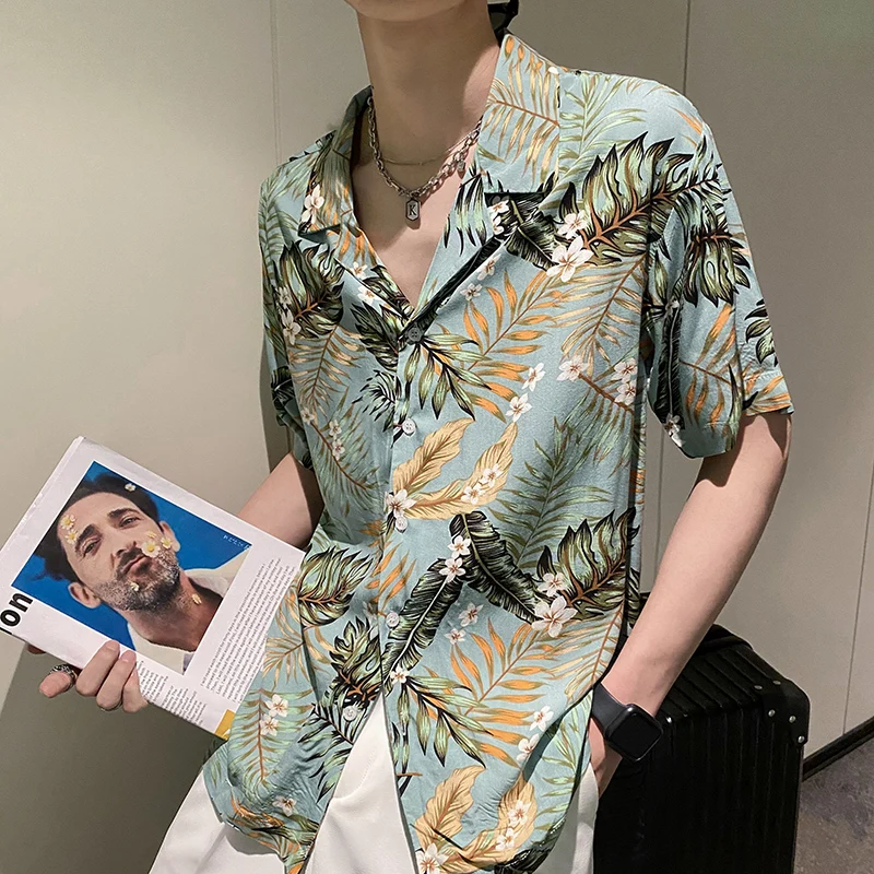 Summer Beach Hawaiian Shirts for Men 2022 Short Sleeve Floral Printed Loose Casual Shirt Harajuku Hip Hop Lapel Tops Men Clothes