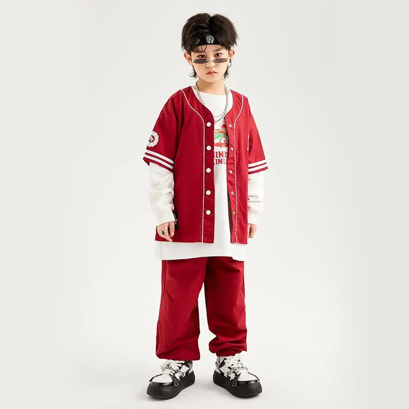 Детская уличная одежда для подростков в стиле хип-хоп красная рубашка топы