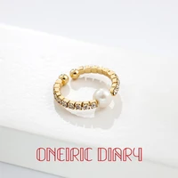 oneiric diary gold plated trendy freshwater pearl zircon adjustable ring fashion temperament luxury index finger ring jewelry
