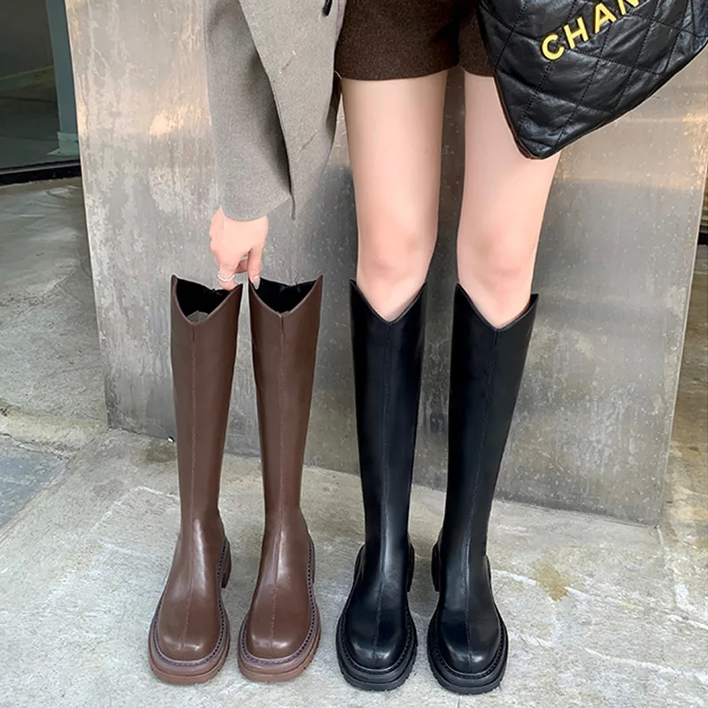 

Осенне-зимние плиссированные кожаные ботинки для лошадей, мытая толстая подошва, дымчатые ботинки средней длины, короткие ботинки челси, ботинки для девочек