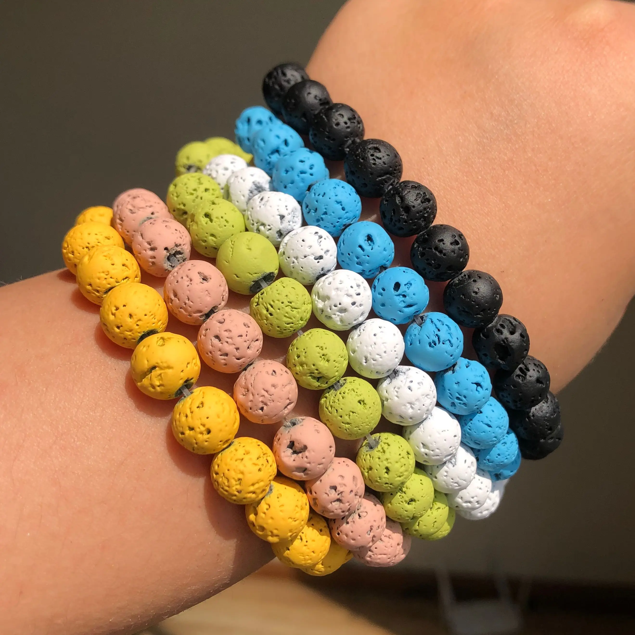 Бусины Из Натурального Гематита и вулканического камня круглые