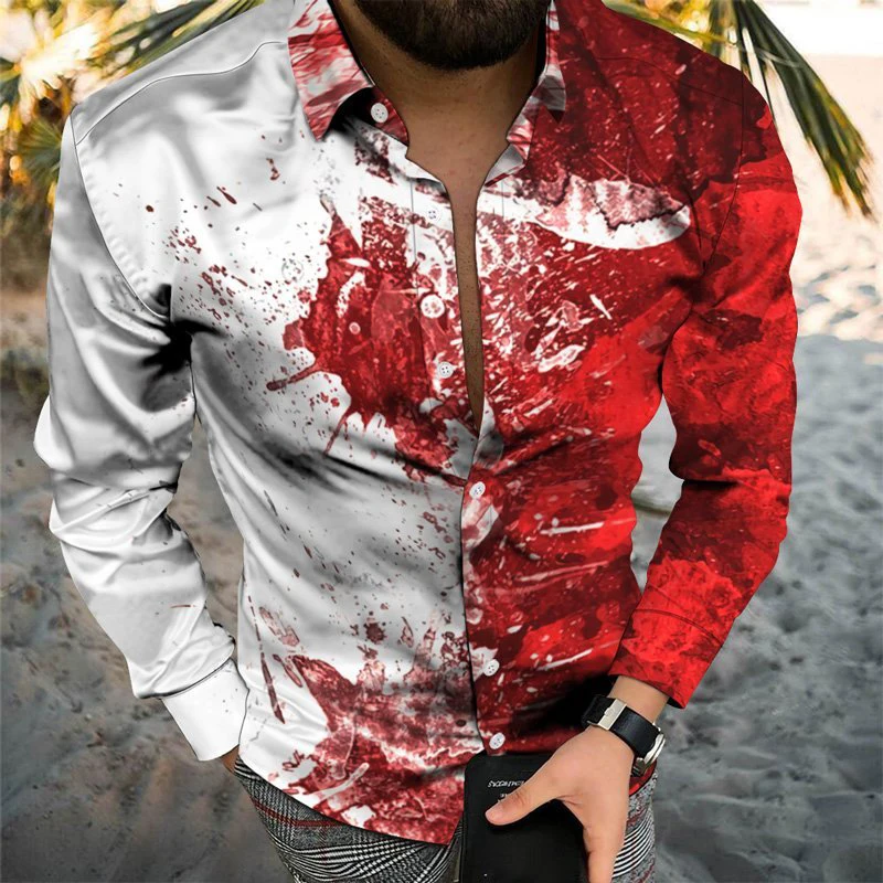 Men's Long Sleeve Shirts Lapel Splatter Ink Harajuku Print Vintage Button Up Fashion Brand Hawaii Cardigan Social Prom Party Top