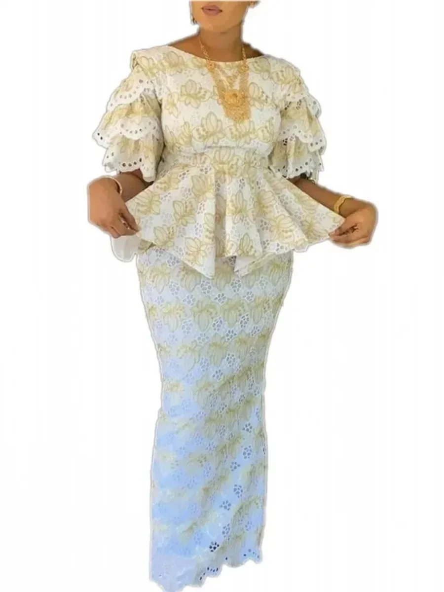 Африканские платья для женщин облегающее кружевное платье макси элегантные