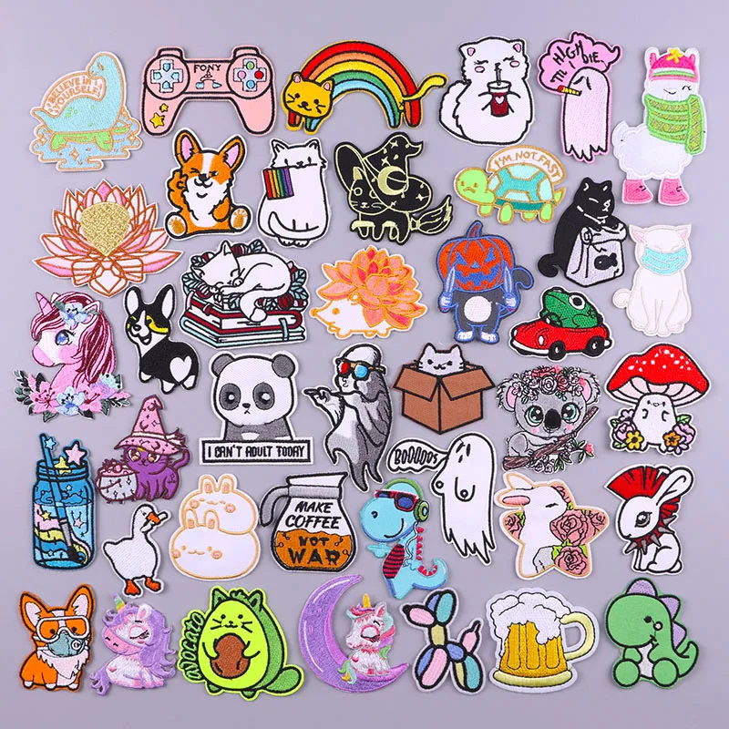 

Нашивки с мультяшными животными, вышитые нашивки в стиле хиппи для одежды, нашивки с динозавром для утюга на одежде, Значки для шитья, украше...