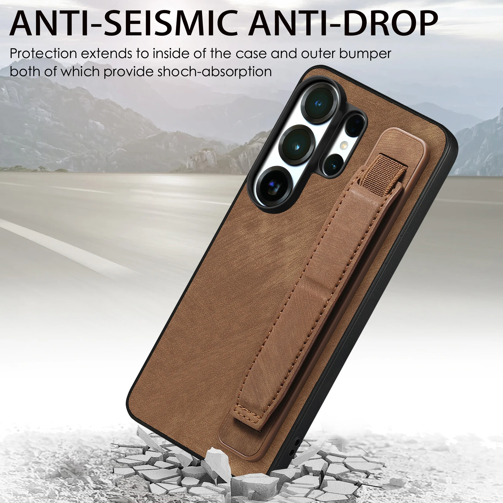 Фото Винтажный кожаный чехол для телефона с деловым браслетом для Samsung S25 Ultra S24 Plus S23 S22 A16 A26 A36 A56 A06 A17 A07 Skin Cover №4