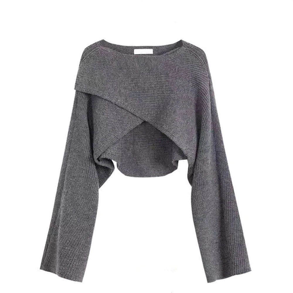 Женский джинсовый комбинезон однотонный короткий свитер с перекрестными