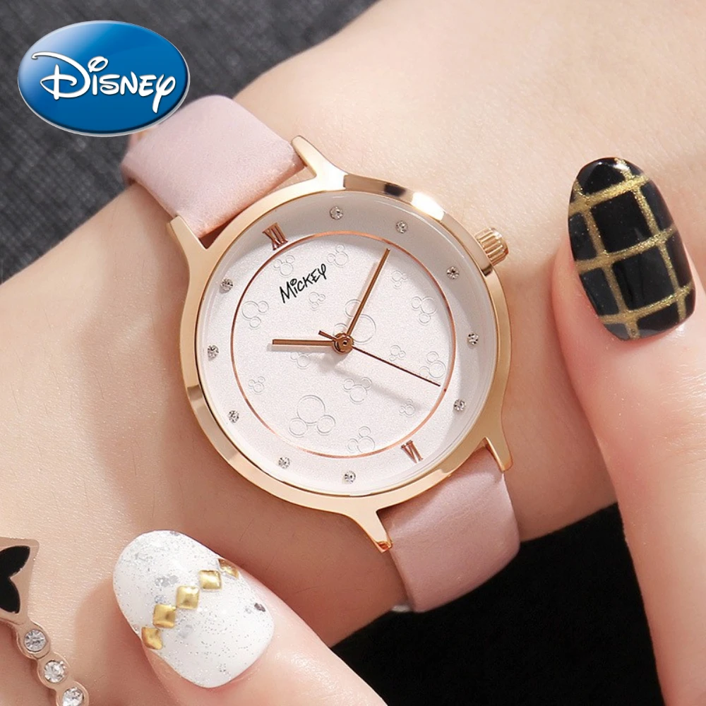 Disney Gift With Box Mickey Print Thin Strap Women Watch Fashion Simple Dial Versatile Quartz Clock Zegarek Relojes Sumergibles