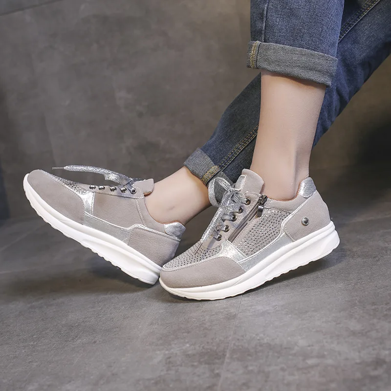 

Women Shoes Thick Soled Rhinestone Casual Shoes Breathable Ladies Sports Shoes Fashion Lace Up Outdoor Comfort Platform Sneakers