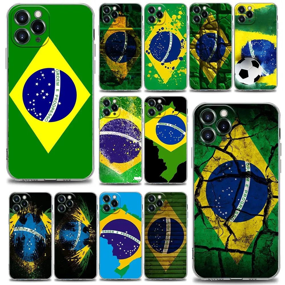 

Funda Coque Clear Phone Case for iPhone Apple 11 12 13 14 Pro 7 8 SE X XR XS Max Mini Plus Case Cover National Flag Of Brazil