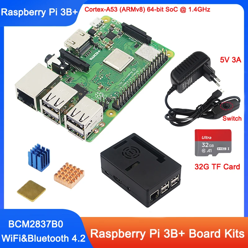 Raspberry Pi 3 Model B+ 1,4 ГГц 64-битный четырехъядерный процессор ARM ...