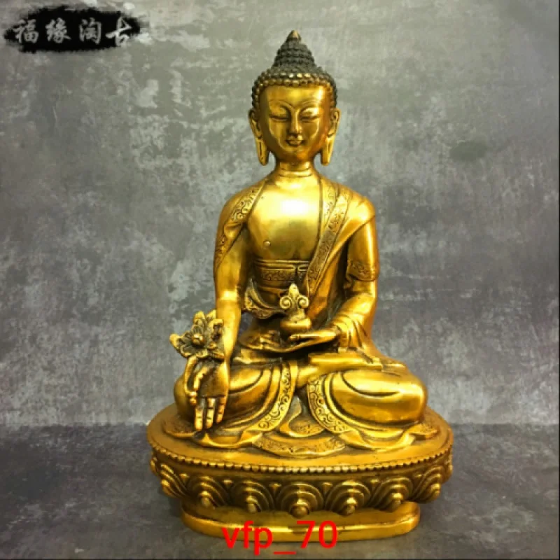 

Старинная Китайская античная статуя Будды Сакьямуни из чистой меди