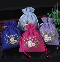antique purse handmade ribbon embroidered linen storage bag jewelry brocade bag small cloth drawstring bag