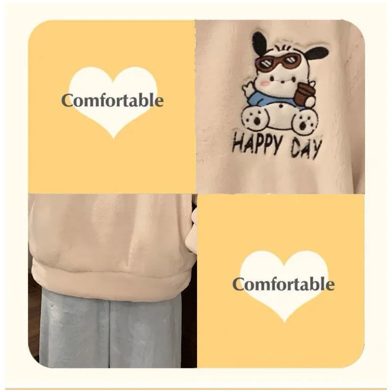 Sanrio Pacha Dog женский зимний пуловер с круглым вырезом пижама длинными рукавами