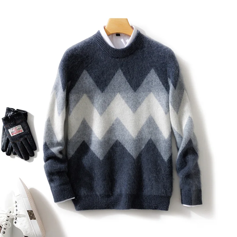 100% Merino Pure Wool Sweater Men's Round Neck Pullover Autumn And Winter New Knitwear Fashion Retro Men's Sweater