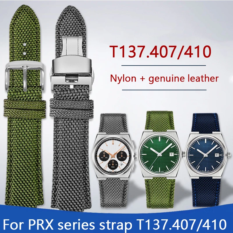 

Nylon Canvas Strap for Tissot PRX Series T137.407/T137.410 Super Player Convex End Men Leather Watch Band Accessories 26*12mm