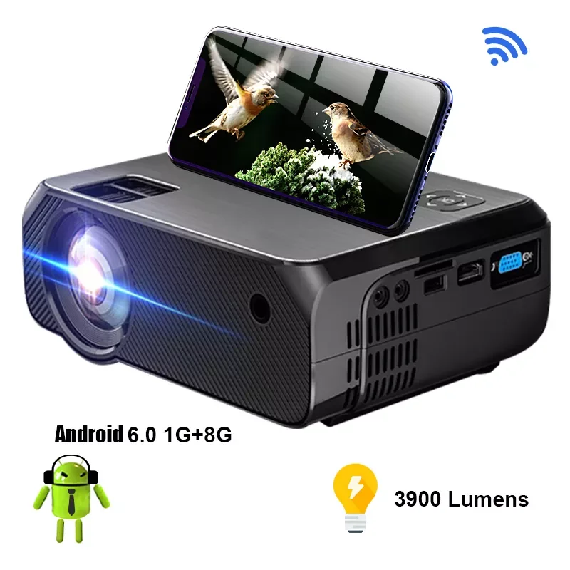

Проектор портативный на Android 6,0, 3900 лм, Wi-Fi, 1080P