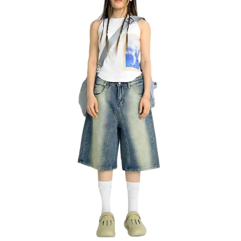 Шорты женские джинсовые в стиле ретро повседневные брюки с широкими штанинами