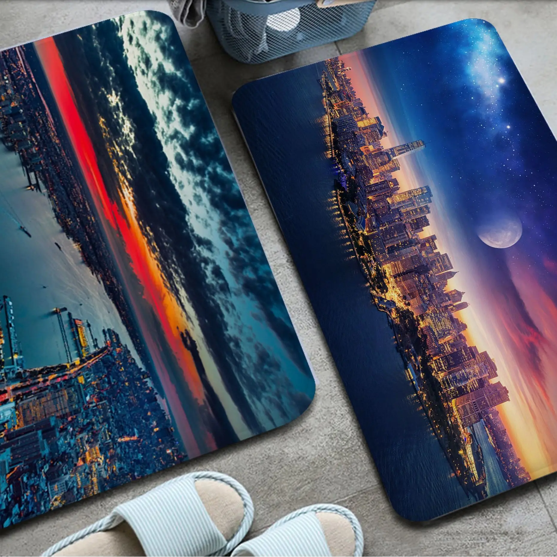 

New York City Night Hallway Carpet Cheaper Anti-slip Modern Living Room Balcony Printed Modern Home Decor