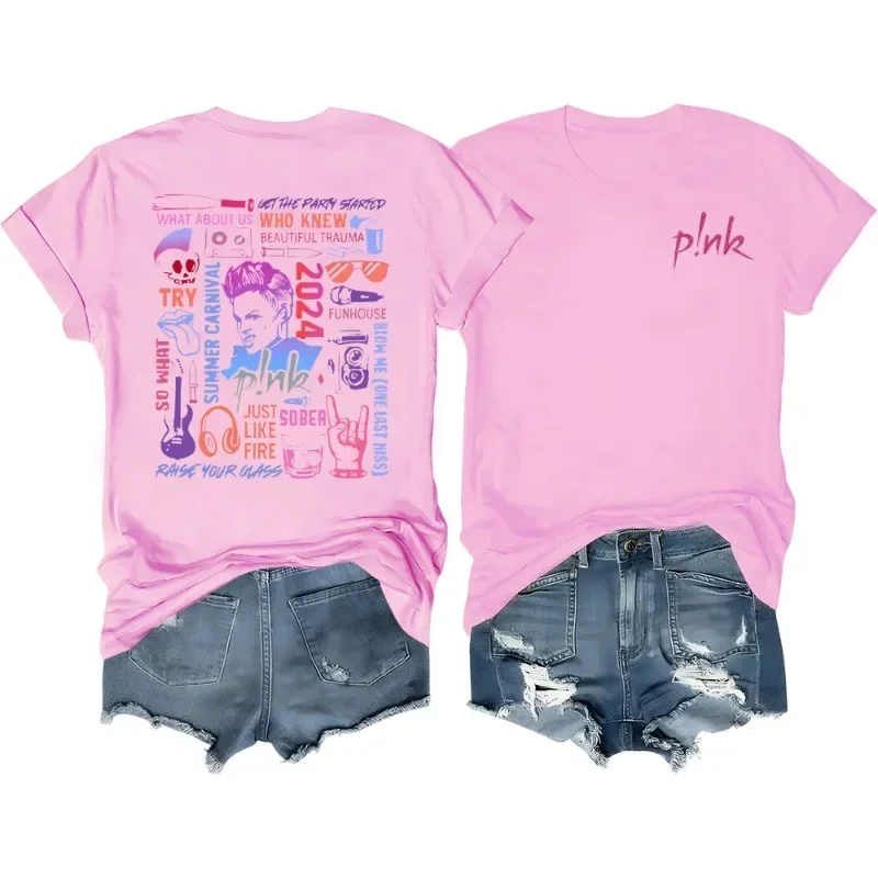 Футболка С Рисунком P!nk Розовая Рэперская Лето 2024 Концертный Тур Дизайн Уличная