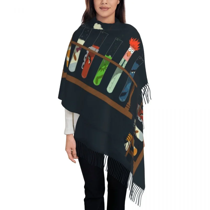 

Ladies Long Muppet Science Scarves Women Winter Soft Warm Tassel Shawl Wraps Chemistry Experiment Scarf