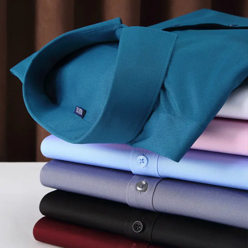 Solid Color Business Casual Elastic Shirt Spring Summer Long Sleeve Professional Young and Middle-aged Fashionable Men's Shirt