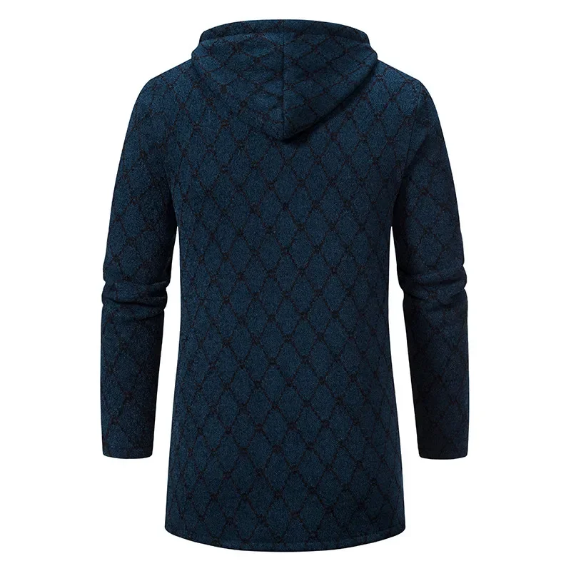 Повседневный осенне-зимний мужской длинный свитер куртка с флисовой подкладкой