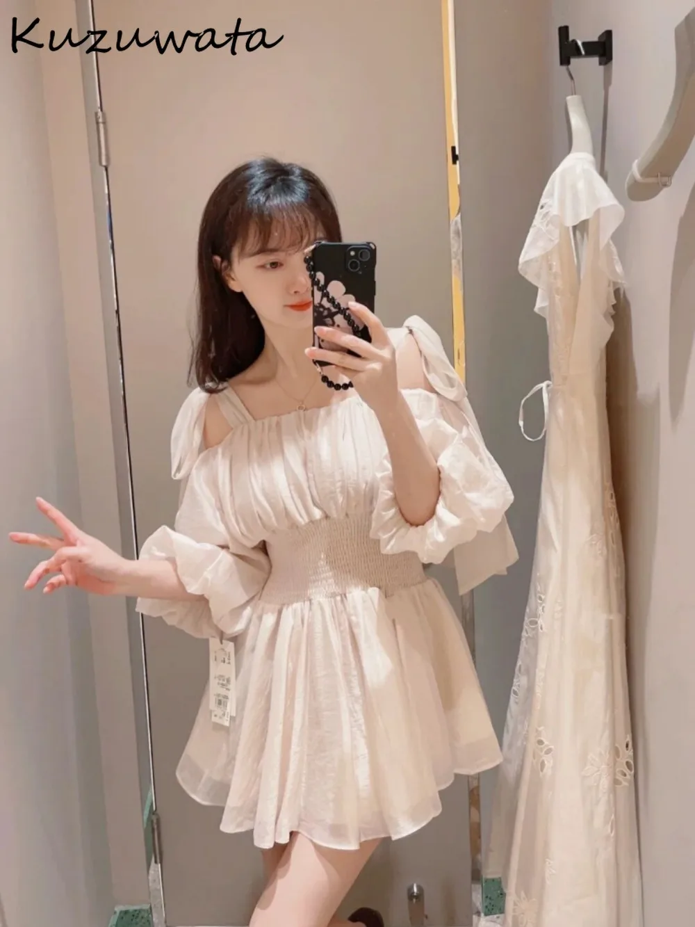 Платье Kuzuwata с вырезом лодочкой и пышными рукавами платье рюшами открытыми