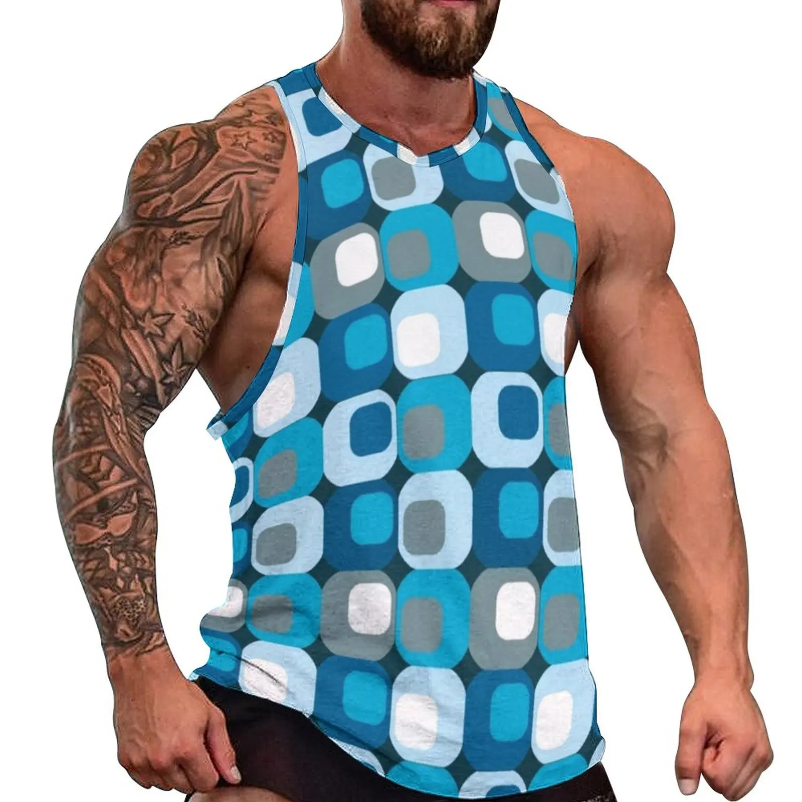 

Shades of Retro Mod Tank Top Blue Abstract Vintage Tops Beach Gym Male Printed Sleeveless Vests Large Size 4XL 5XL