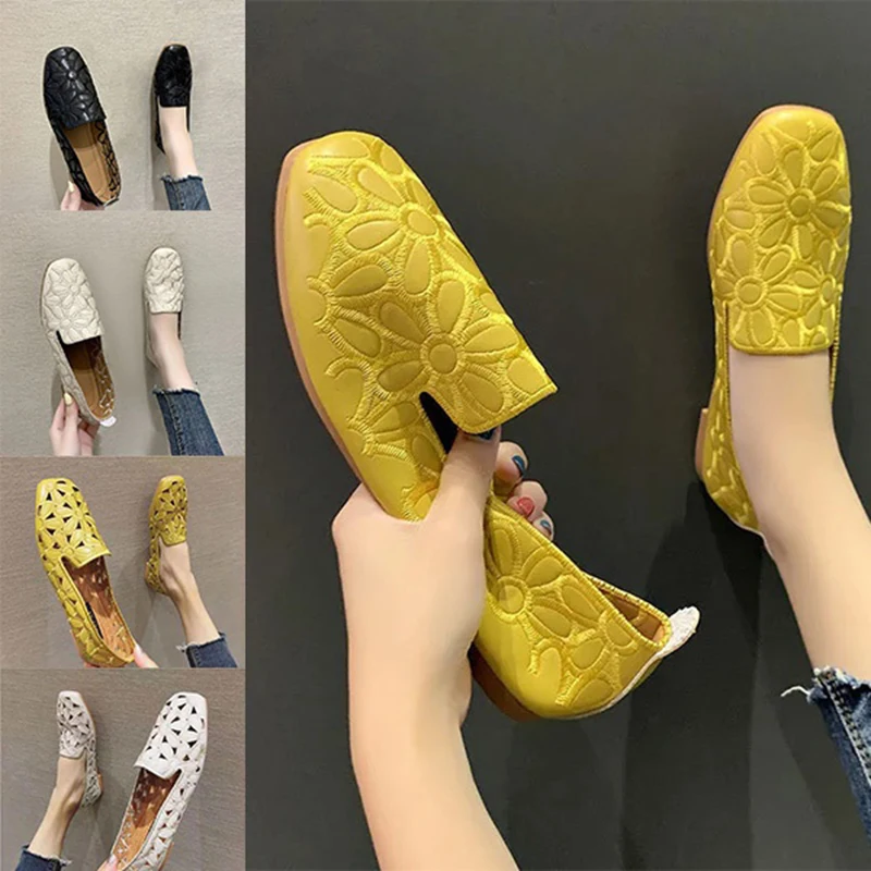 

Women Flats Slip on Loafers Foldable Flats for Women Square Toe Single Shoes Hollow Out Fashion Party Casual Shoes for Ladies