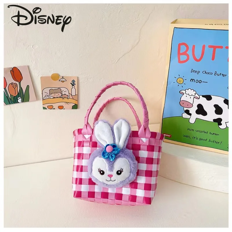 Disney 2023 Strawberry Bear New Woven Bag Fashion High Quality Children's Handbag Cartoon Casual Large Capacity Women's Handbag