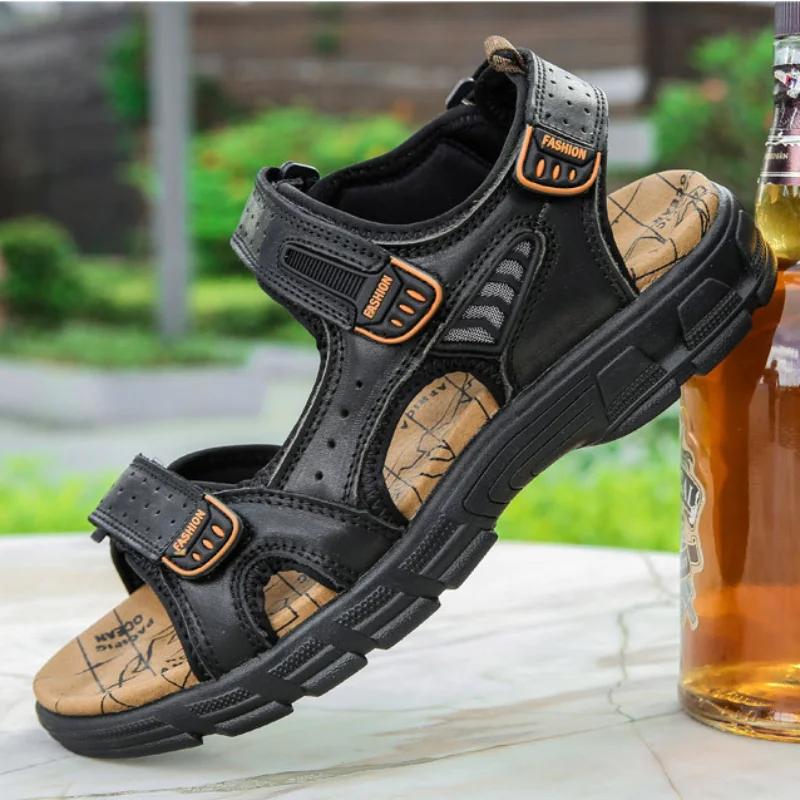 

Summer Sandals Men's Thick Sole Open Toe Cowhide Men Beach Shoes Soft Sole Fashion Large Outdoor Casual Shoes Shoe Sandal