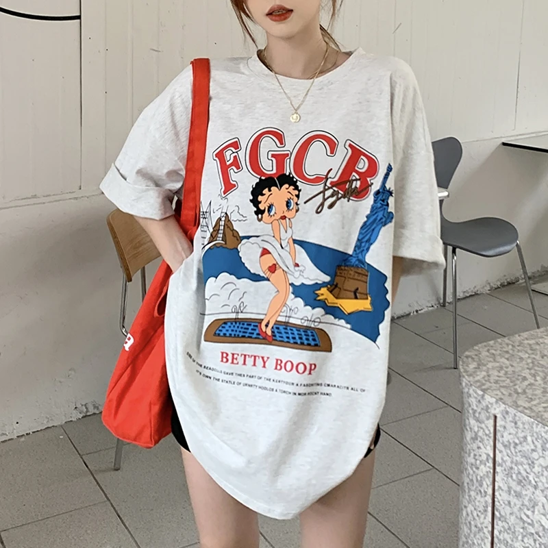 

Oversized T-Shirt Woman Clothes Summer 2022 Urban Fashion Daily Casual Outwear Cartoon Print Top Ropa Mujer