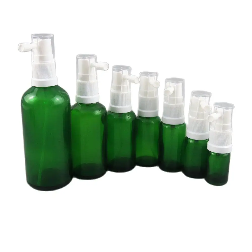

15X Glass Green Empty Refillable Nasal Spray Bottle With Plastic White Atomizer Makeup Water Container Travel Home Use 5ml-100ml