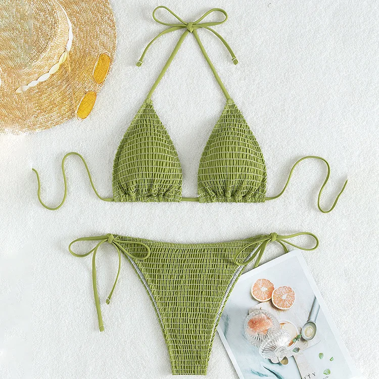 

Купальник женский однотонный с треугольными завязками и лямкой на шее