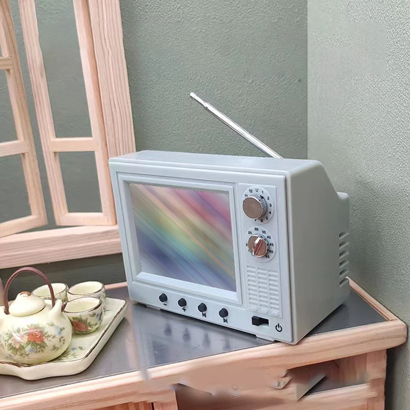 

1:12 Doll house Mini playable TV USB charging toy ornament simulation toy